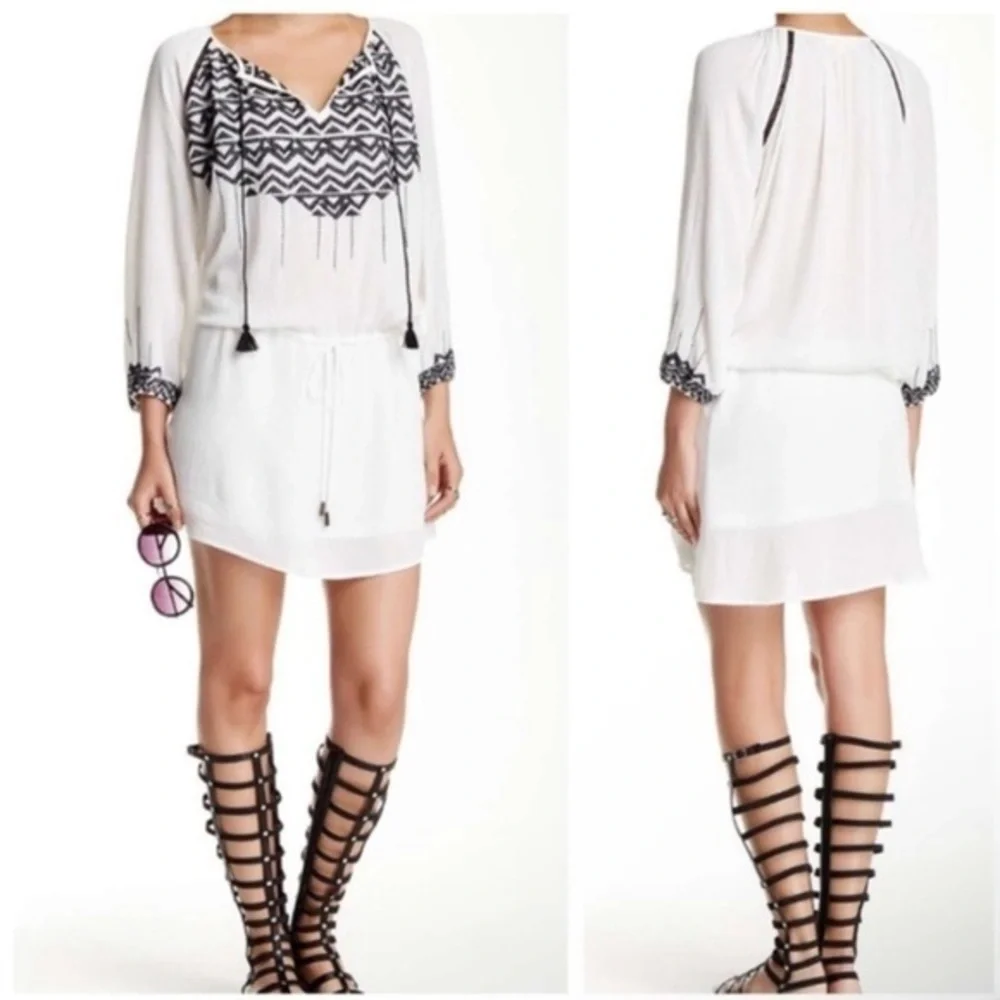 NWT Love Stitch Boho Mini Dress Small Black & White